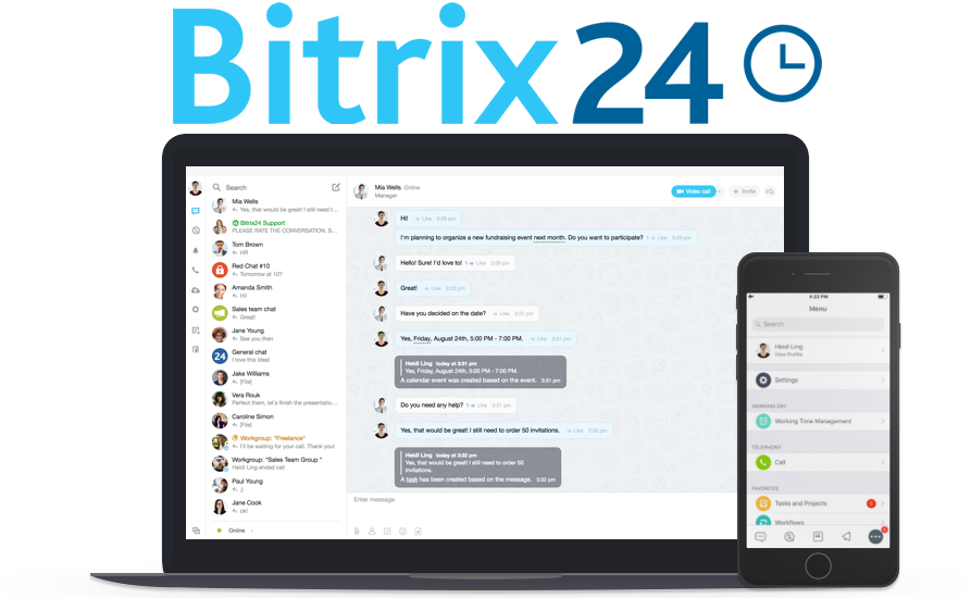 Bitrix24 Tablica aktywności, Czat, Dysk, Kalendarz, Grupy, Procesy biznesowe i wiele innych.